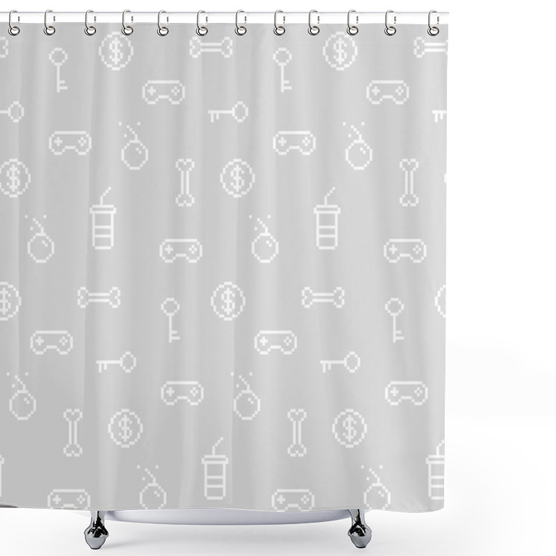 Personality  Seamless Oldschool Gaming Inspired Pattern, Game Icons, Achievem Shower Curtains