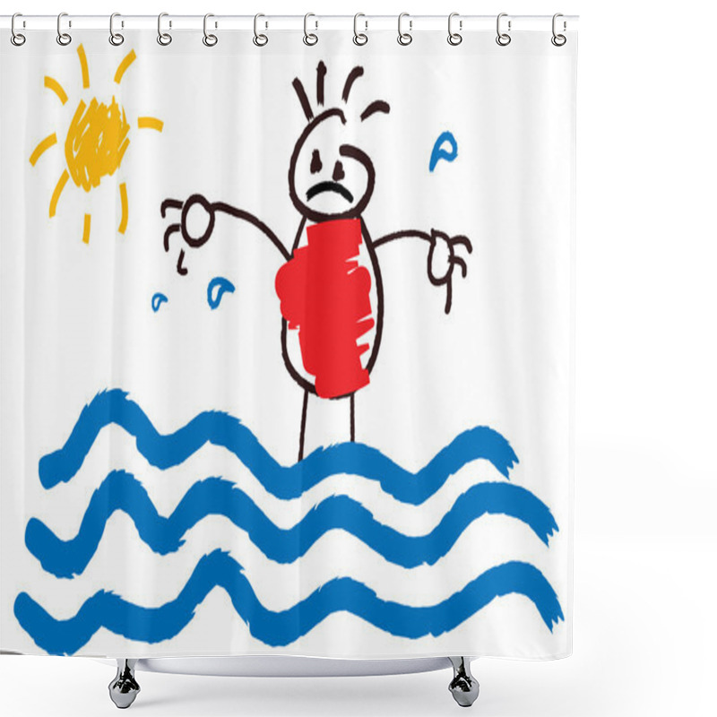 Personality  Scared Cartoon Boy In The River Shower Curtains