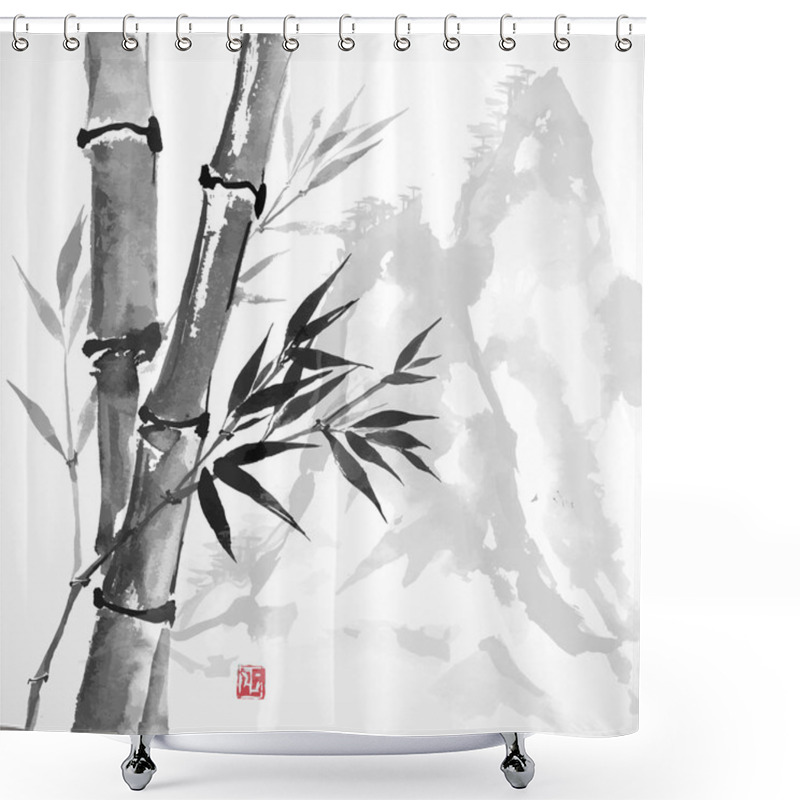 Personality  Bamboo And Mountains Shower Curtains