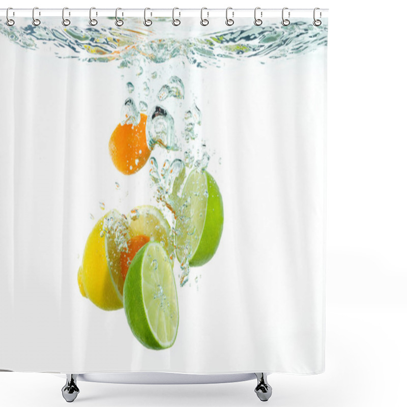 Personality  Citrus Fruit Falling Into Clear Water Shower Curtains