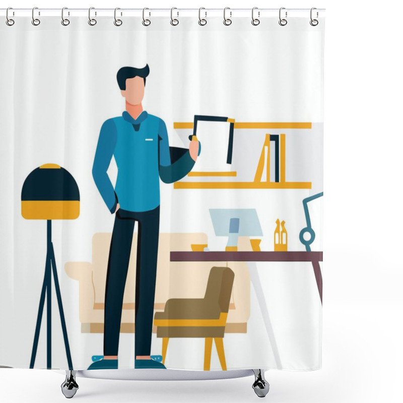 Personality  Vector Of A Male IT Specialist, Professional IT Specialist Illustration For Technology Themes, Programmer,Web Designer,Creative Web Designer Shower Curtains