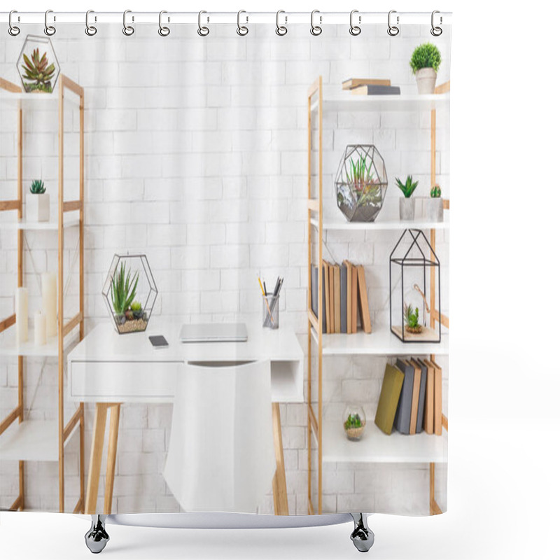 Personality  Scandinavian Style Interior Concept, Modern Working Place Shower Curtains