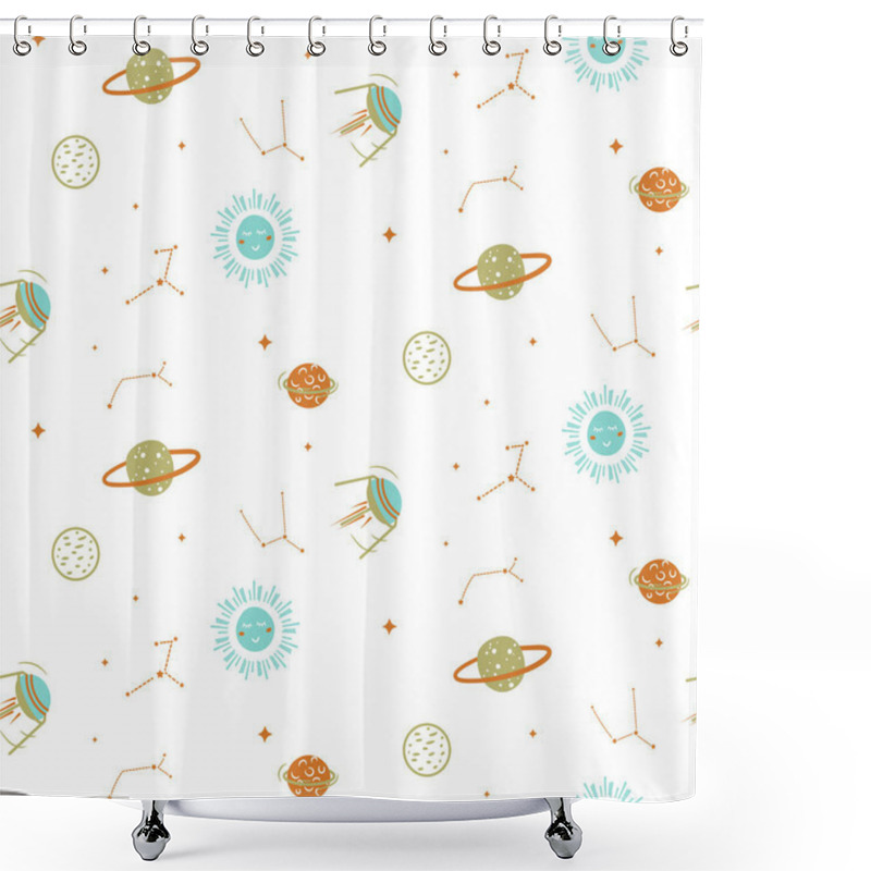 Personality  Planets In Space Seamless Vector Cute Pattern.. Shower Curtains