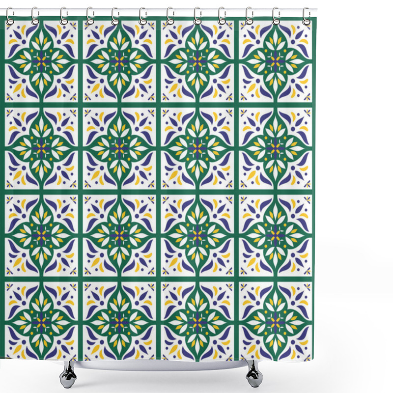 Personality  Tile Pattern Vector Seamless In White, Yellow, Green Shower Curtains