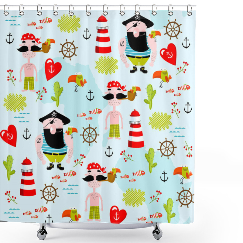 Personality  Background With Pirates And Parrots Shower Curtains