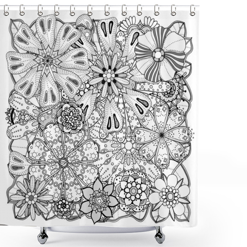 Personality  Doodle Flowers And Leafs Shower Curtains