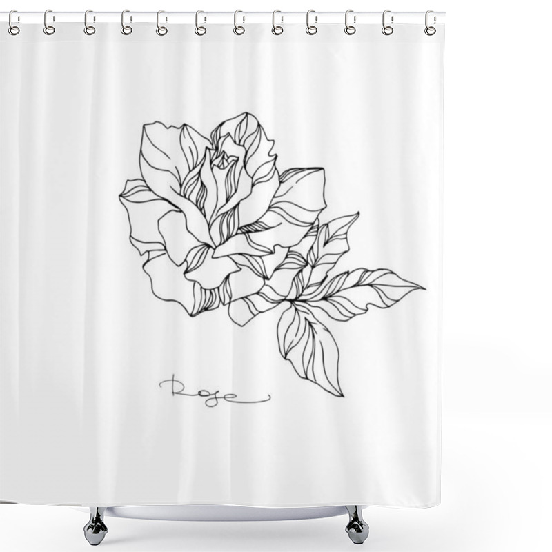 Personality  Vector Rose Floral Botanical Flower. Black And White Engraved Ink Art. Isolated Rose Illustration Element. Shower Curtains