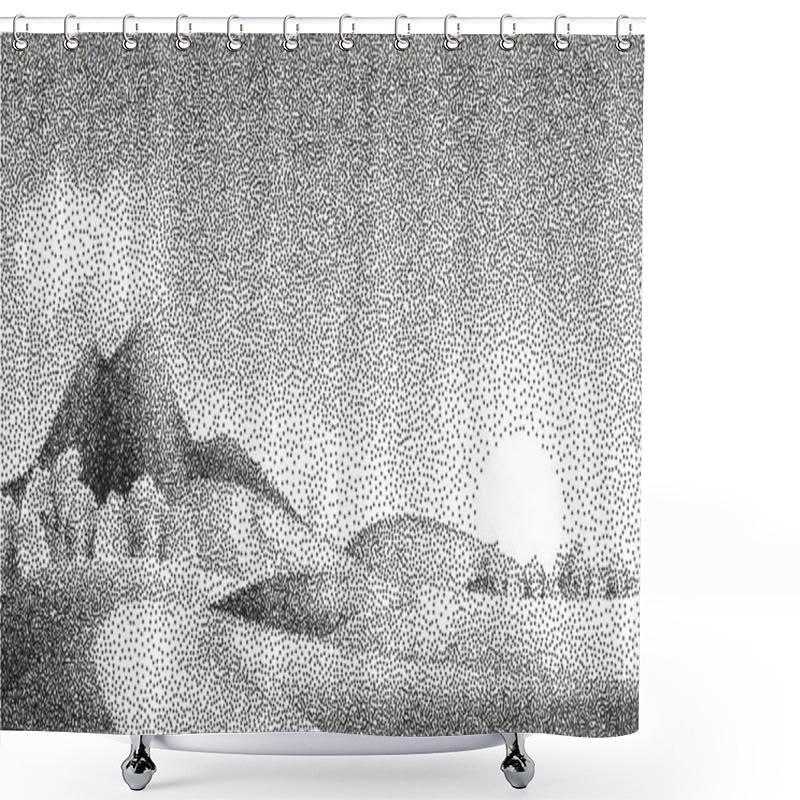 Personality  Pointillism Style Landscape Shower Curtains