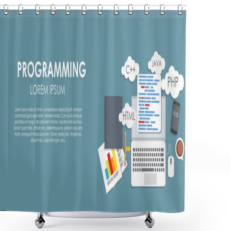 Personality  Programming Coding Concept Flat Background Vector Illustration Shower Curtains