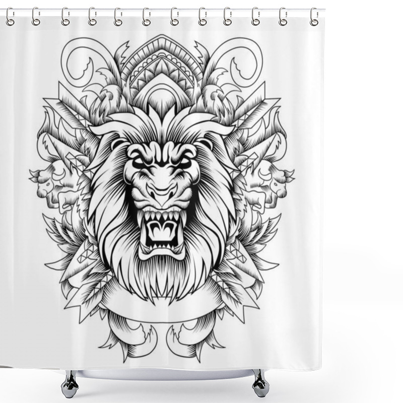 Personality  Lion Head With Ornament Vector In Black And White Shower Curtains