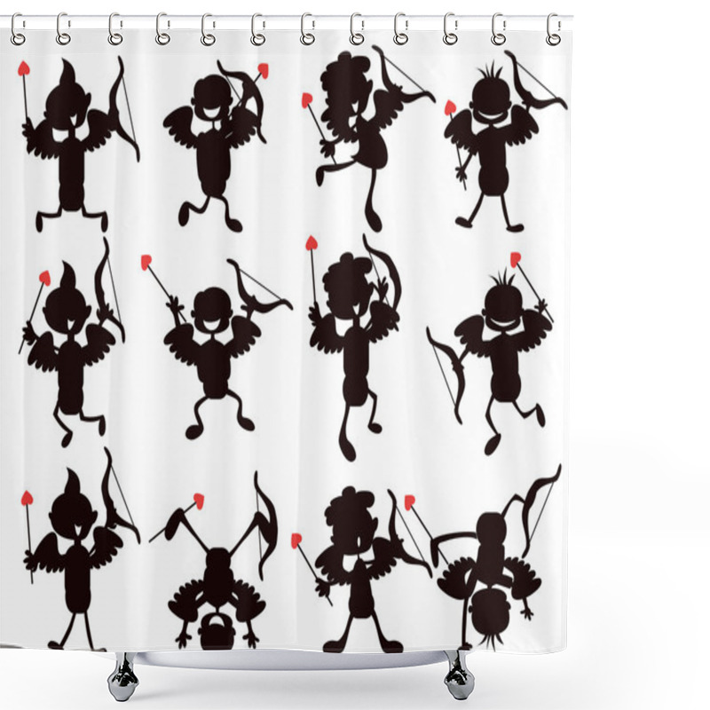 Personality  Cute Cartoon Style Of Cupid Silhouettes Shower Curtains