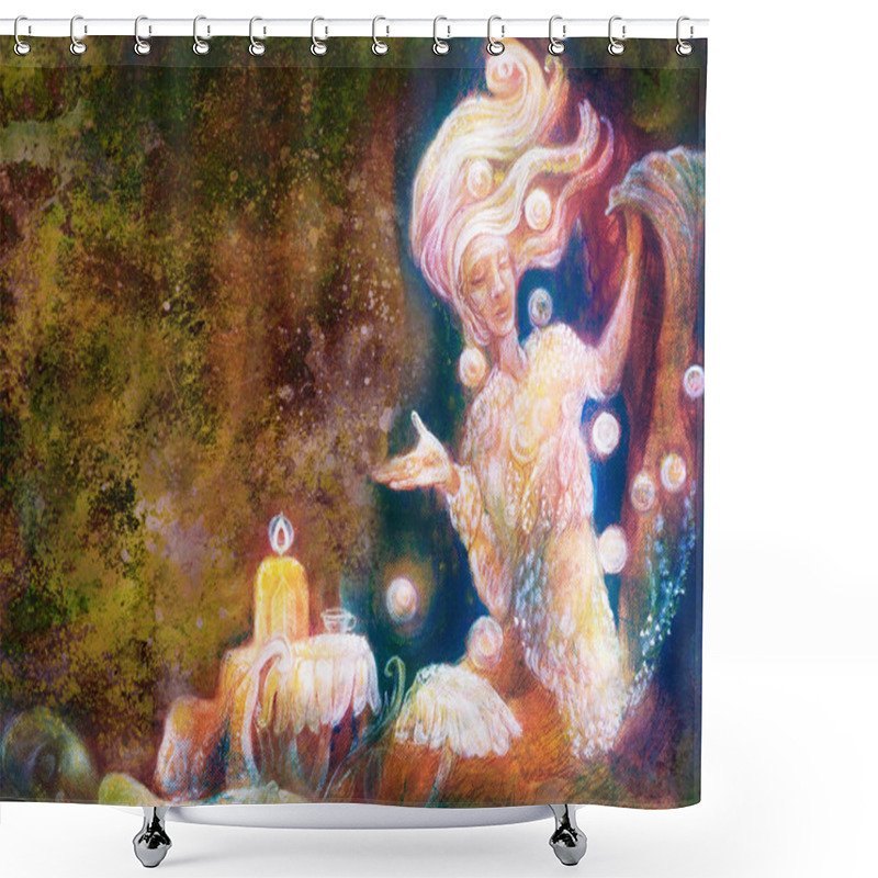 Personality  Magical Radiant Fairy Spirit In Forest Dwelling Making Floating Lights Shower Curtains