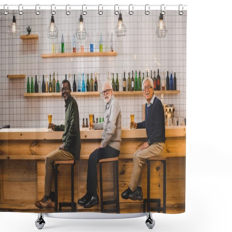 Personality  Senior Friends Drinking Beer Together Shower Curtains