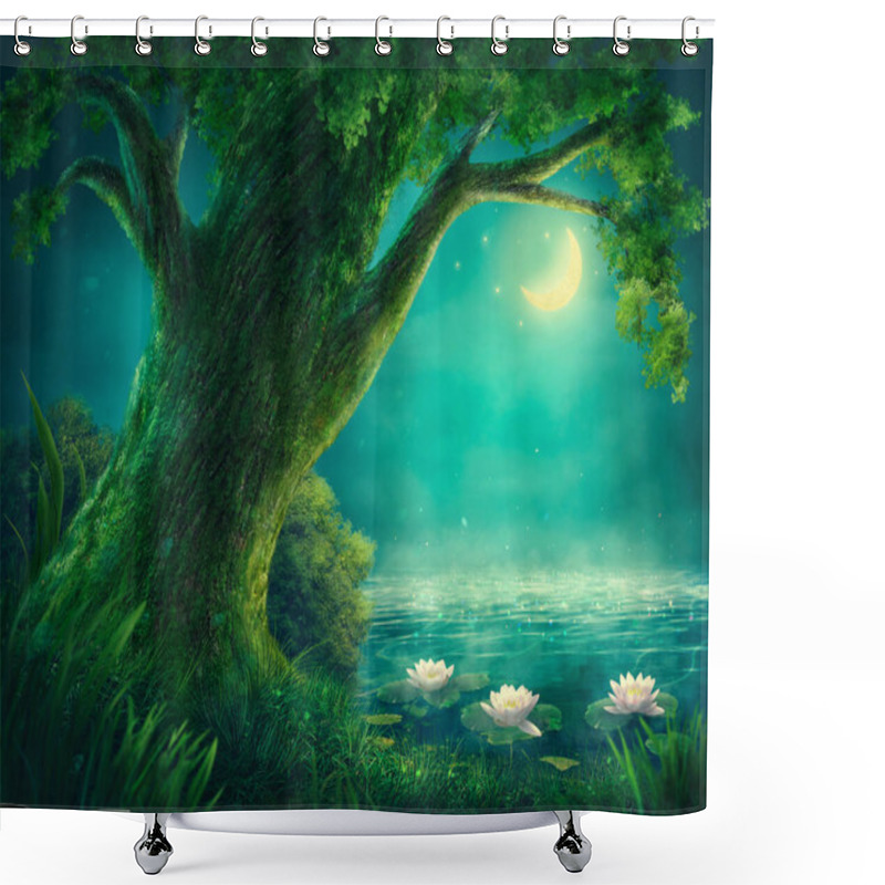 Personality  Lake In Mysterious  Dark Forest Shower Curtains