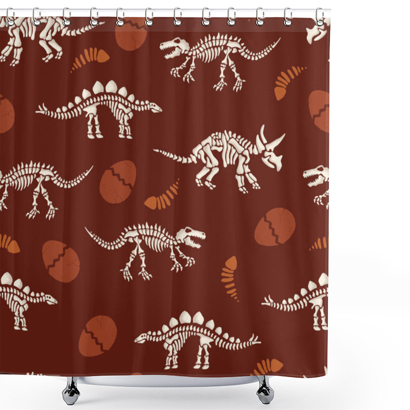 Personality  Dinosaurs Skeletons Underground Vector Seamless Pattern Shower Curtains