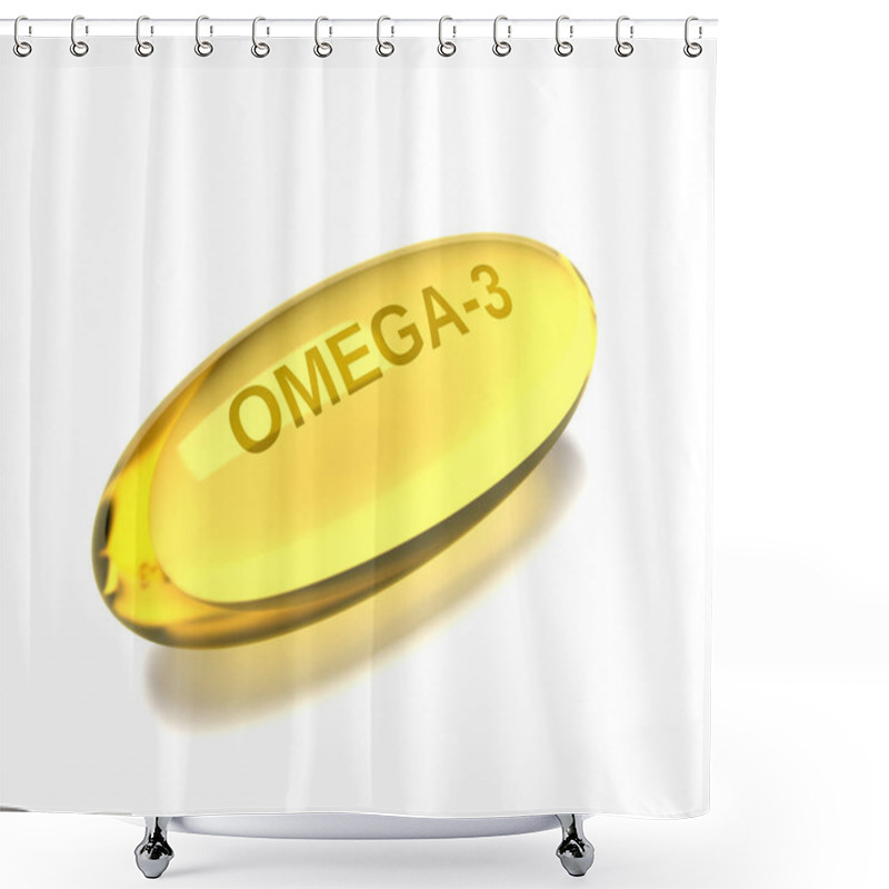 Personality   3d Render Of Omega 3 Capsule Over White Shower Curtains