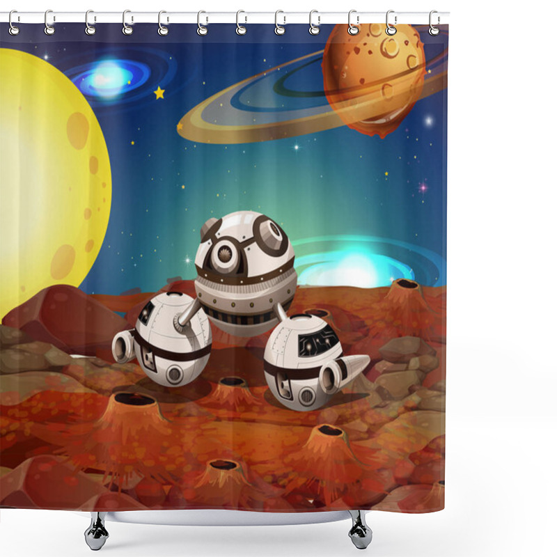 Personality  Spaceship On The Moon Shower Curtains