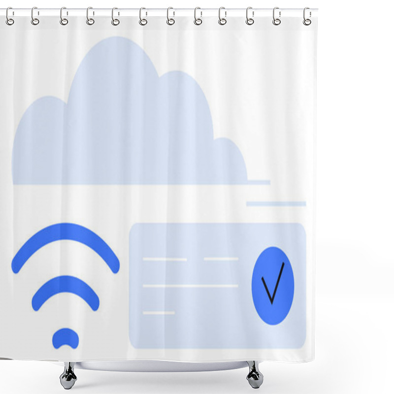 Personality  Cloud With Wireless Signal And Checklist With A Checkmark Indicating Data Transfer And Security. Ideal For Cloud Computing, Online Storage, Network Connectivity, Data Synchronization, Secure Access Shower Curtains