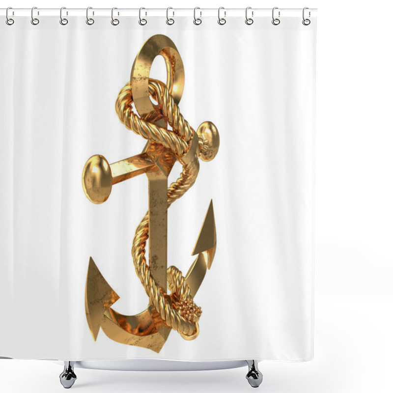 Personality  Golden Sea Anchor On An Isolated White Background. 3d Illustration Shower Curtains