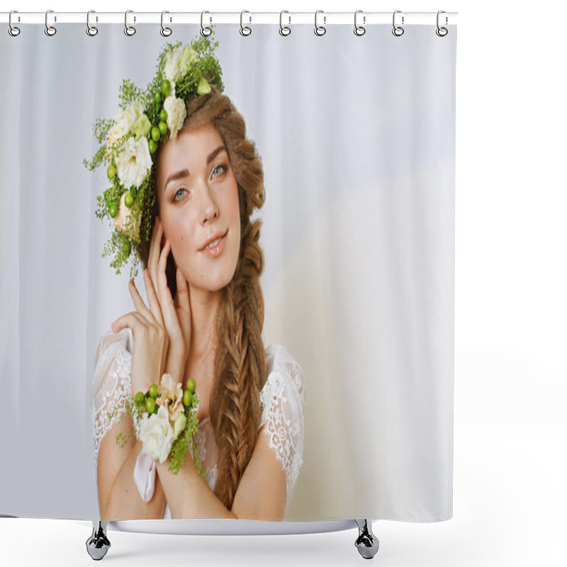 Personality  Beautiful Young Woman In A Flower Wreath Shower Curtains