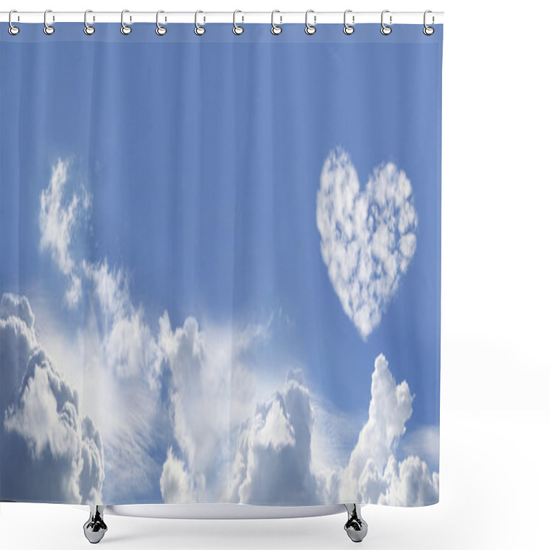 Personality  Blue Sky And Love Heart Shaped Fluffy Clouds Shower Curtains