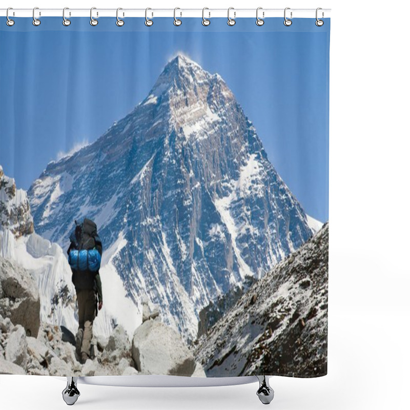 Personality  View Of Everest From Gokyo Valley With Tourist Shower Curtains