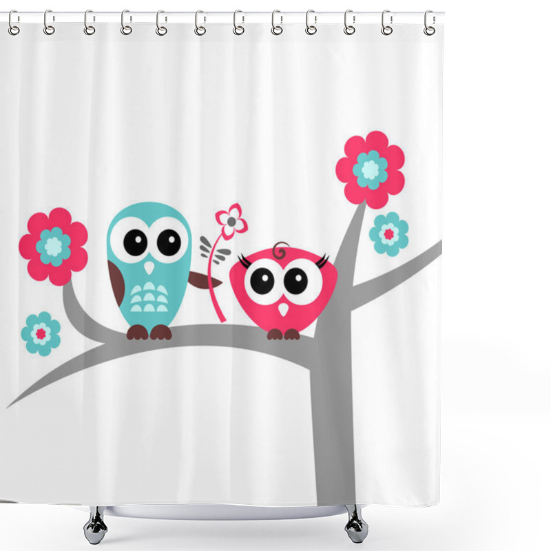 Personality  Two Cute Owls Romantic Card Shower Curtains