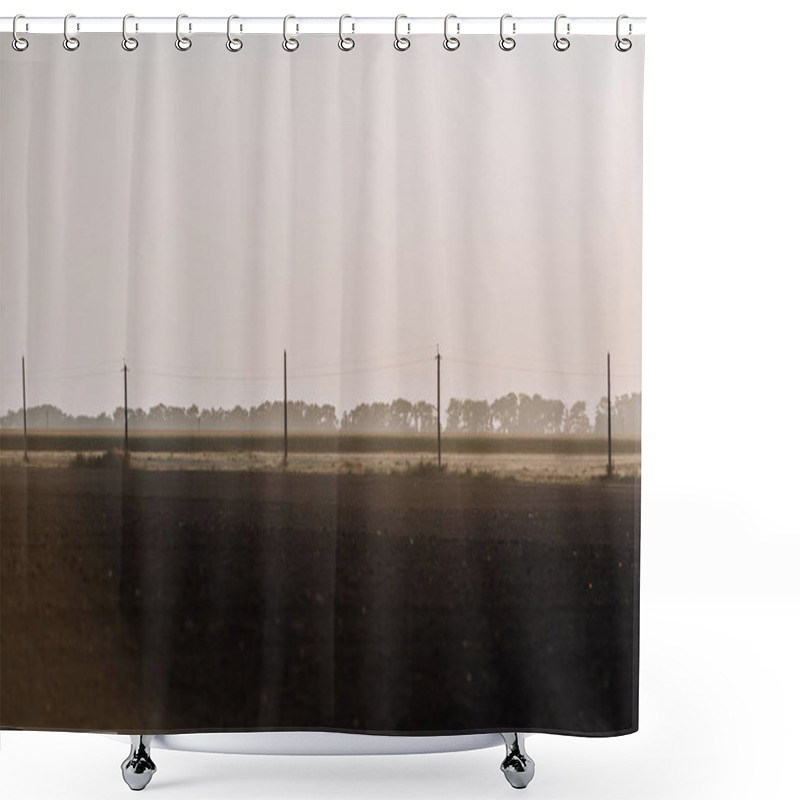 Personality  Rural Scene With Field And Electric Towers In Countryside  Shower Curtains