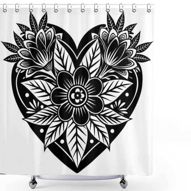 Personality  Vibrant Heart Illustration Made Of Flowers And Leaves Shower Curtains