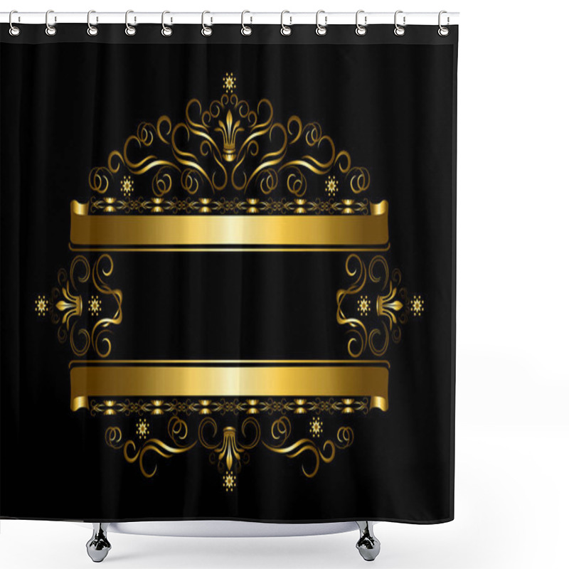 Personality  Vintage Gold Frame With Crowns And Of Calligraphic Details With Double Ribbon On Black Backgroun Shower Curtains