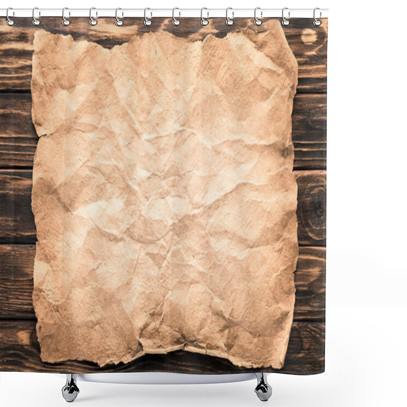 Personality  Top View Of Blank Crumpled Paper On Rustic Wooden Surface Shower Curtains