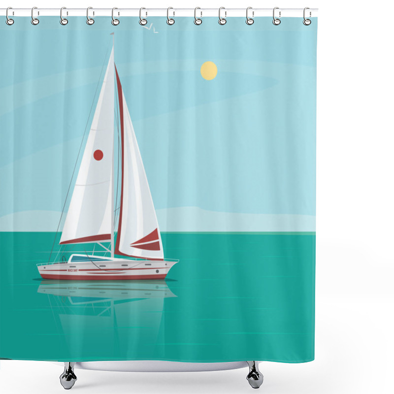 Personality  Lonely Sailing Yacht In The Ocean On A Sunny Day Shower Curtains