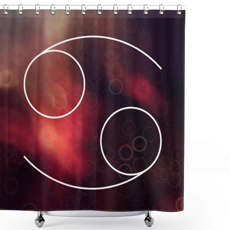 Personality  Zodiac Sign - Cancer. White Thin Line Astrological Symbols On Blurry Colorful Abstract Background. Shower Curtains