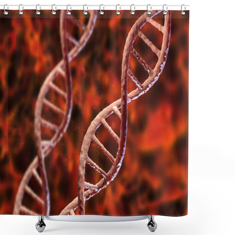 Personality  Molecule Of DNA, Double Helix, 3D Illustration. Gene Therapy, Genetic Mutation And Genetic Disorders Shower Curtains