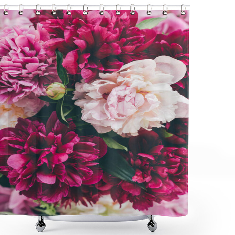 Personality  Top View Of Pink Peony Blooming Texture Shower Curtains