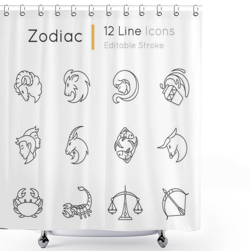 Personality  Zodiac Signs Pixel Perfect Linear Icons Set Shower Curtains