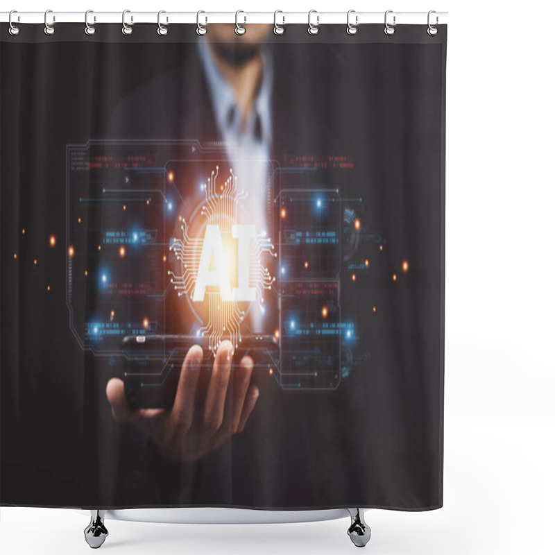 Personality  AI (Artificial Intelligence) AI Management And Support Technology In The Business Plan Marketing Success Customer. AI Management Concept. Shower Curtains