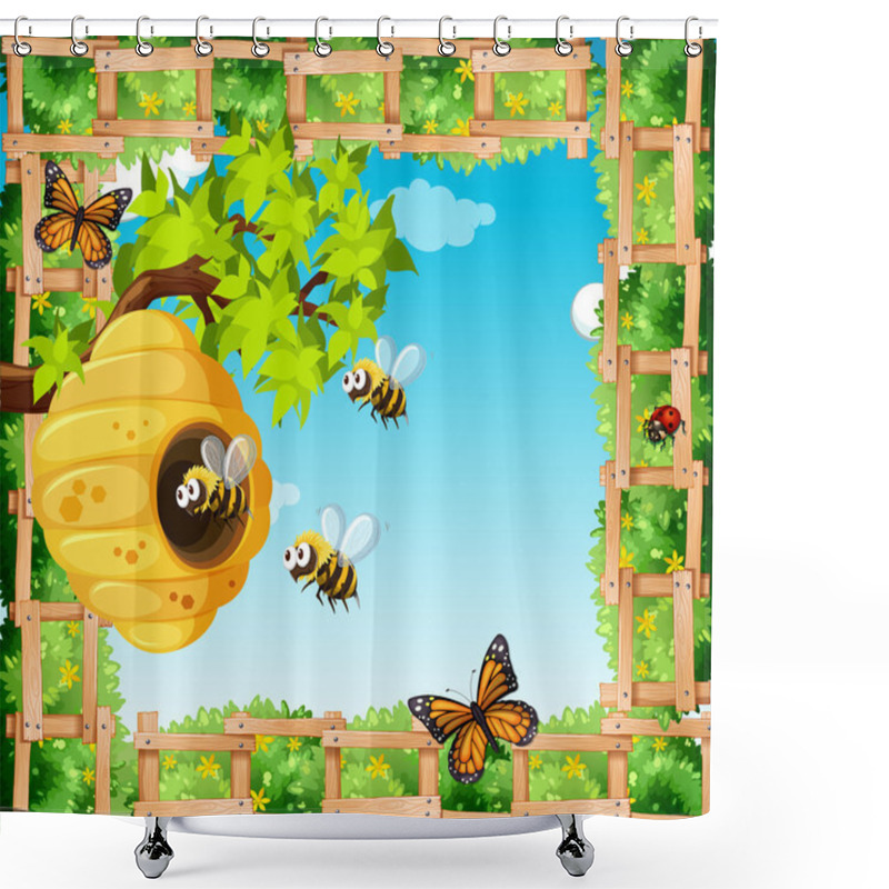 Personality  Scene With Bees Flying Around Beehive Shower Curtains