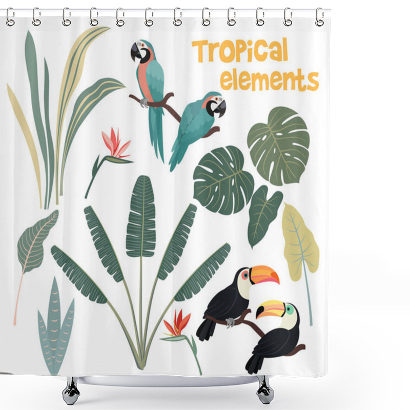 Personality  Collection Of Exotic Tropical Birds And Plants. Trendy Vector Illustrations. Can Be Used As Elements For Postcard, Banner, Card. Shower Curtains