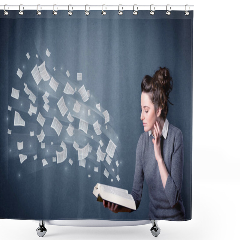 Personality  Young Lady Holding Book  Shower Curtains