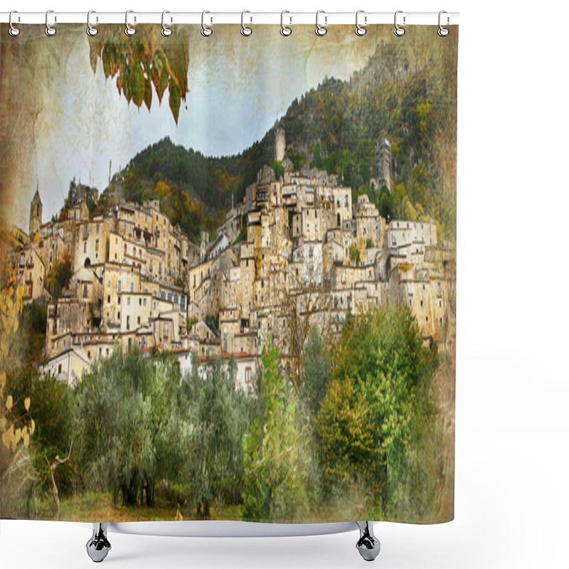 Personality  Old Italian Villages - Pesche, Artistic Retro Styled Picture Shower Curtains