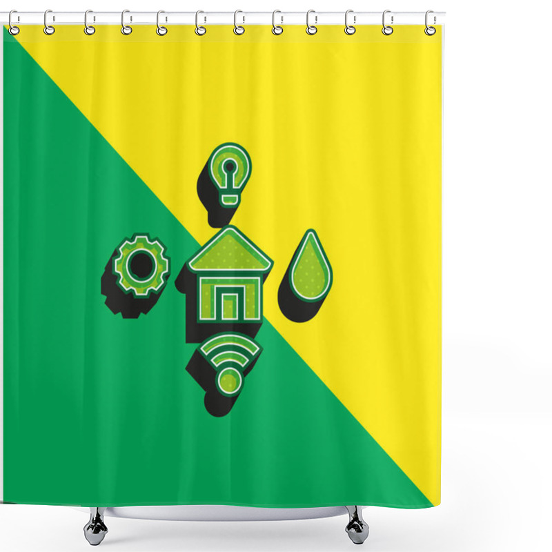 Personality  Amenities Green And Yellow Modern 3d Vector Icon Logo Shower Curtains