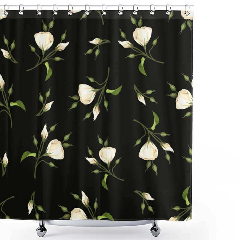 Personality  Seamless Pattern With White Lisianthus Flowers. Vector Illustration. Shower Curtains