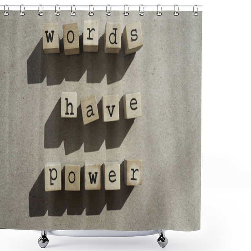 Personality  Words  Words Have Power Written In  Wooden Alphabet Letters Isolated On An Craft Paper Shower Curtains