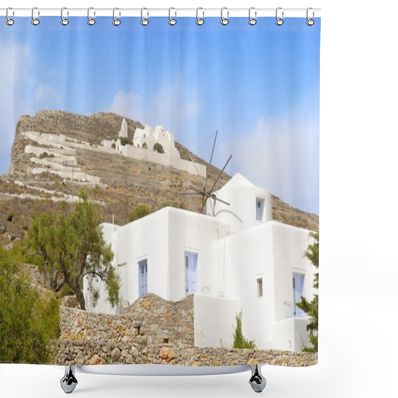 Personality  Windmill In Folegandros Shower Curtains