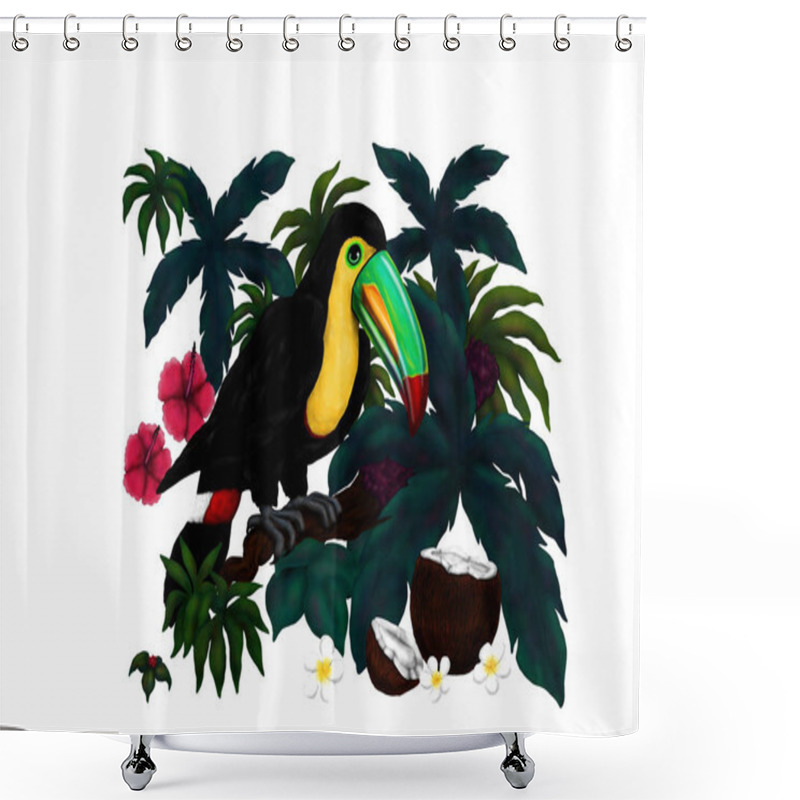 Personality  Toucan With Jungle Plants (Tropical Birds, 2017) Shower Curtains