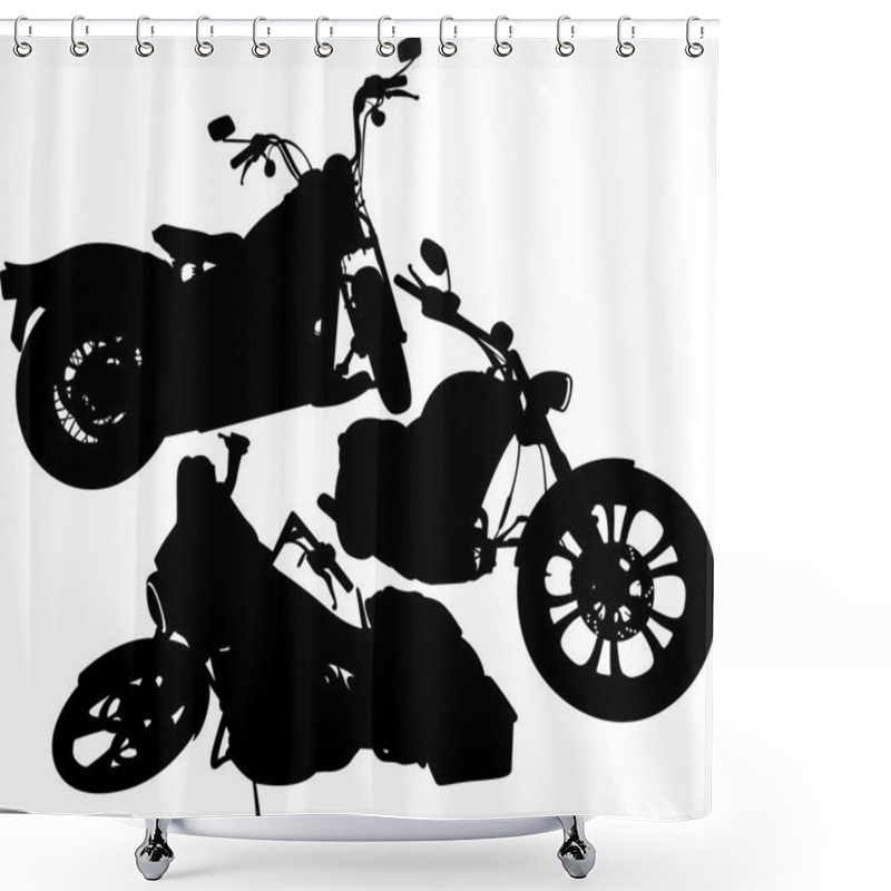 Personality  Black Silhouettes Of A Motorcycles Shower Curtains