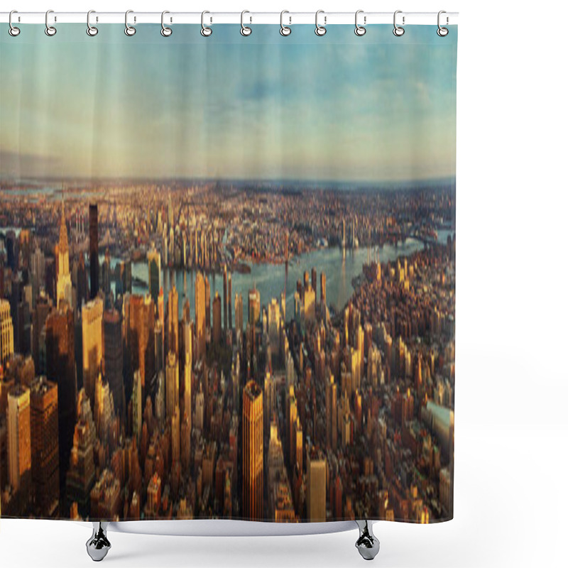 Personality  Beautiful Panorama Of New York City At Sunset. Top View. Shower Curtains