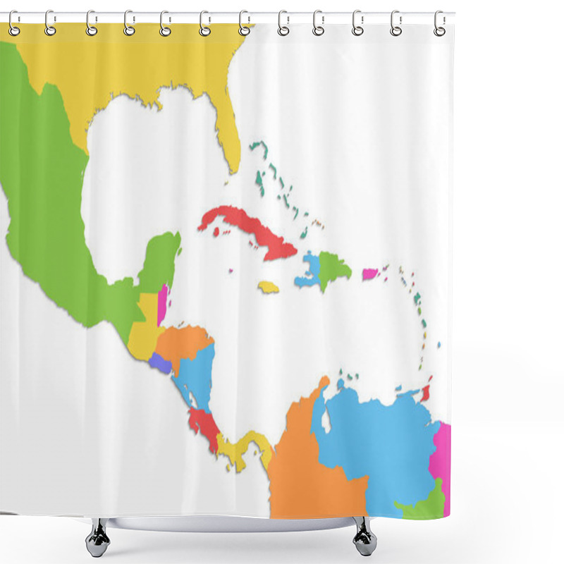 Personality  Caribbean Islands Central America Map, New Political Detailed Map, Separate Individual States, Isolated On White Background 3D Raster Shower Curtains