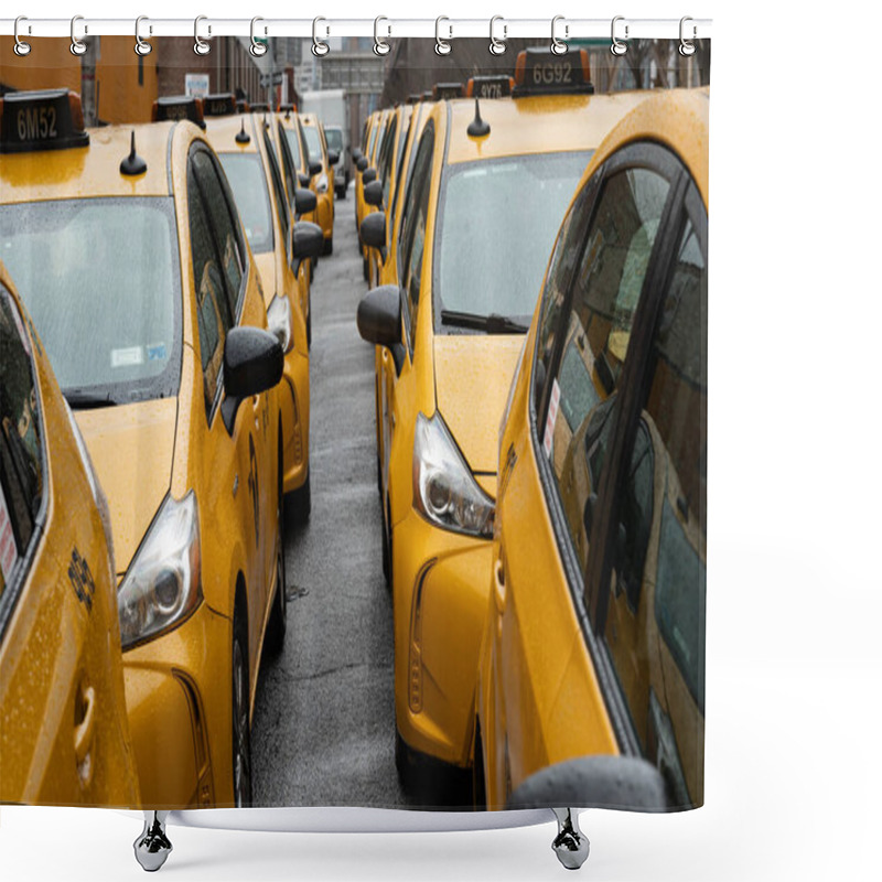 Personality  New York City, New York / USA - April 6 2020: Many Cars And Yellow Cabs In New York City On Empty Manhattan Street Shower Curtains